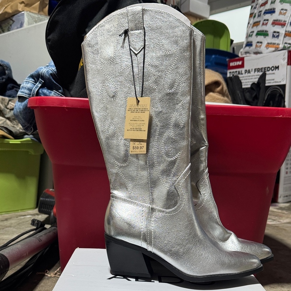 Metallic Silver Western Knee-High Boots - size 7 Madden NYC…NWT